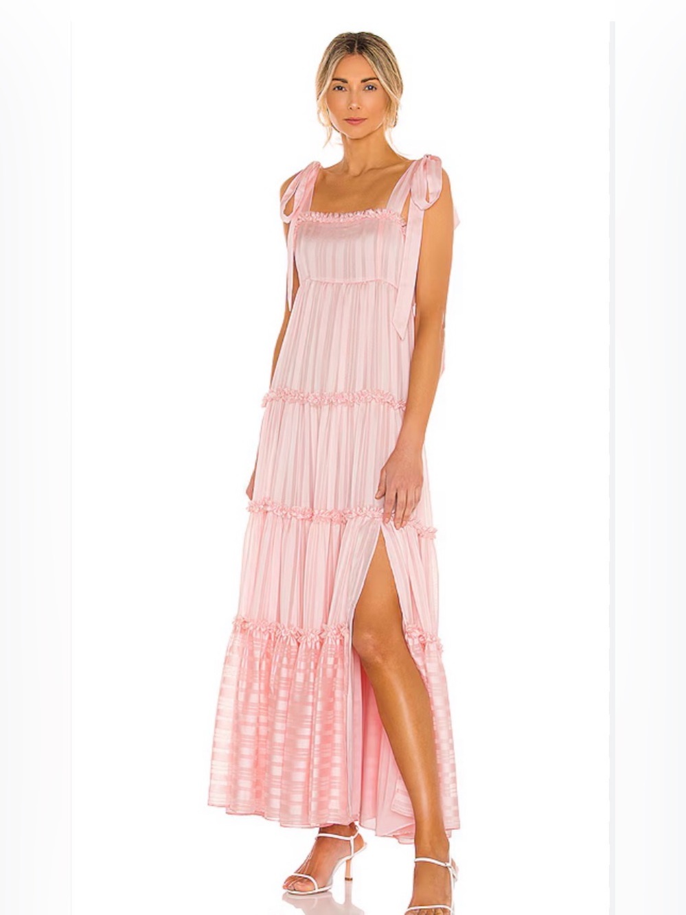 LoveShackFancy Burrows Tiered Maxi Dress Pale Pink Dogwood Size 10 NWT